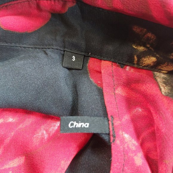 The Kooples Paris 100% Silk Women's Black and Red Rose Blouse Shirt Size 3 - Picture 9 of 9